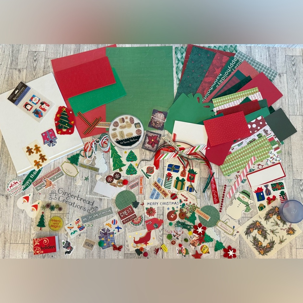 Junk Journal Ephemera Christmas Theme over 100 PIECES- includes a new blank book